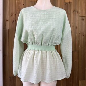 Twist Light Green Tie Open Back Blouse